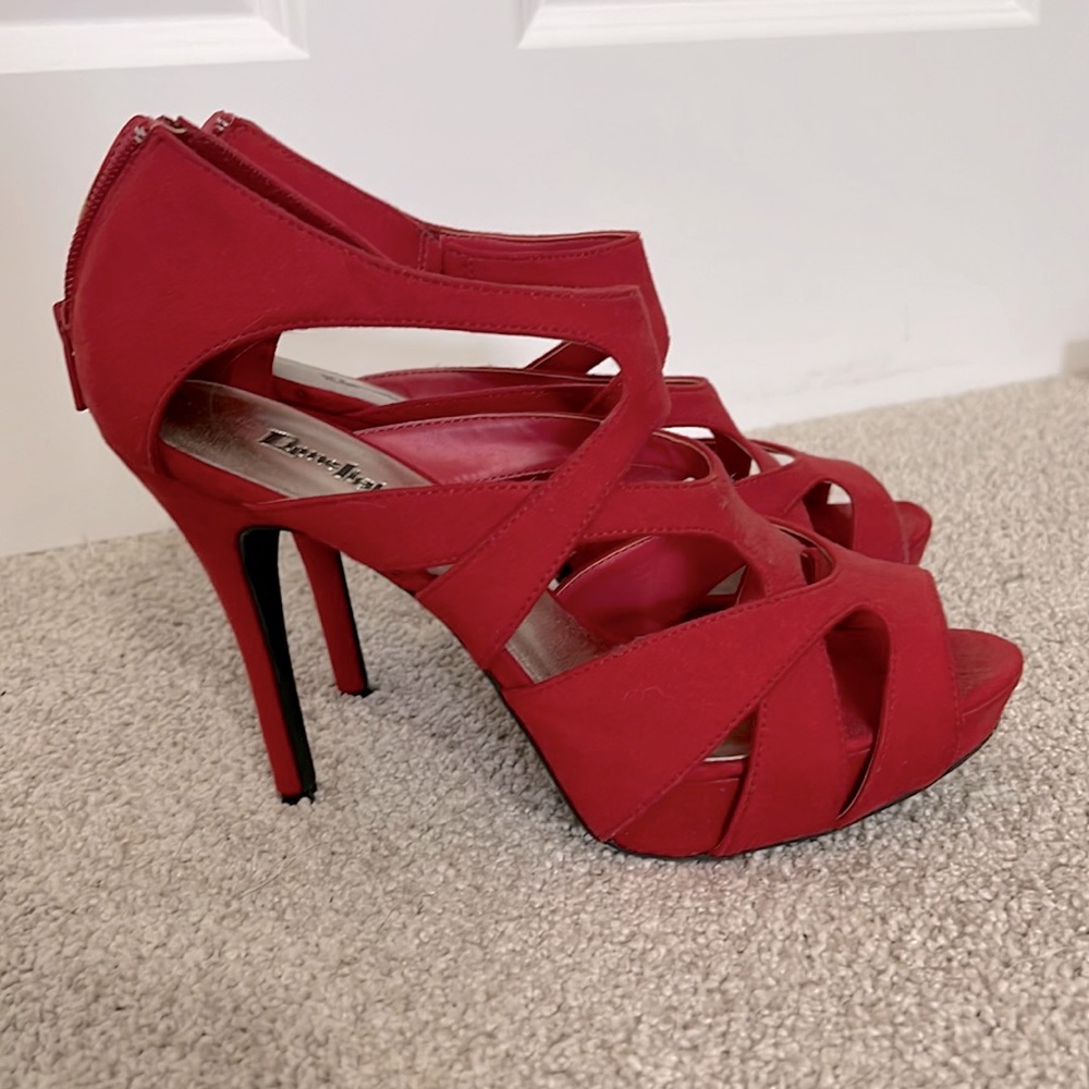 Limelight Peep-toe Strappy Red Heels, Size 9